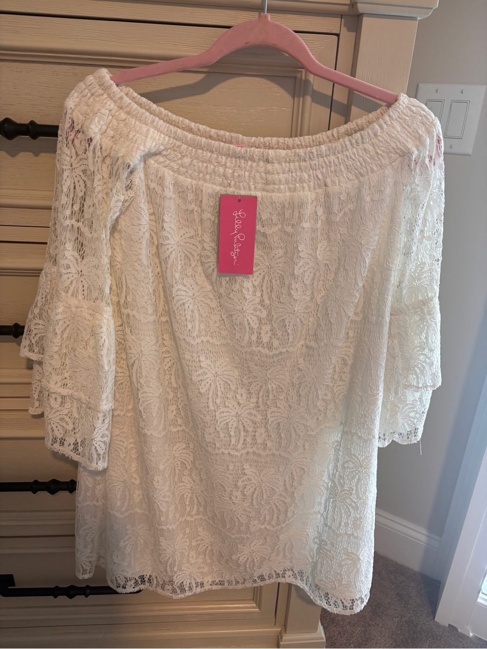 Lilly Pulitzer White Lace Off-Shoulder Tunic